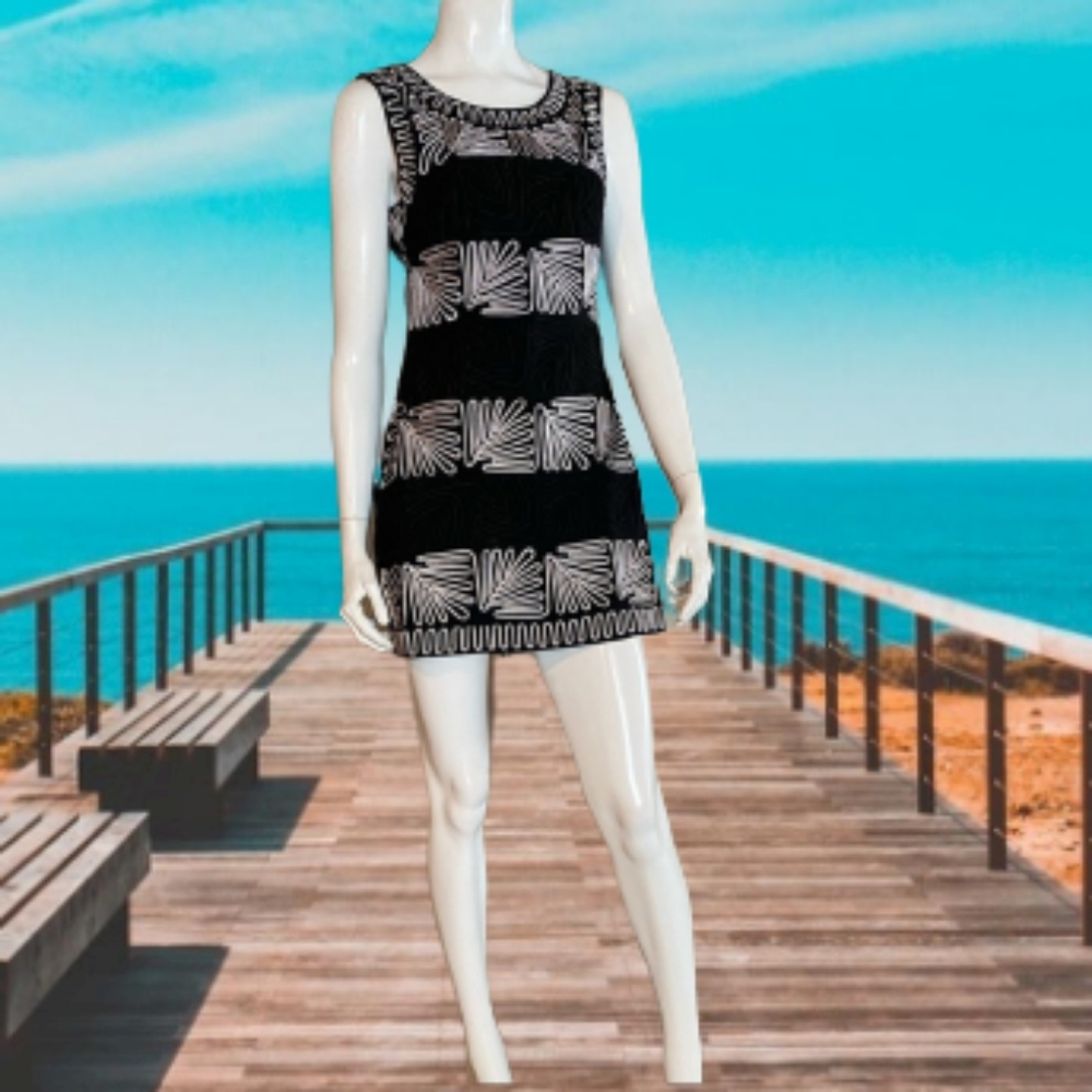 While and Black Cocktail or summer dress with beautiful details